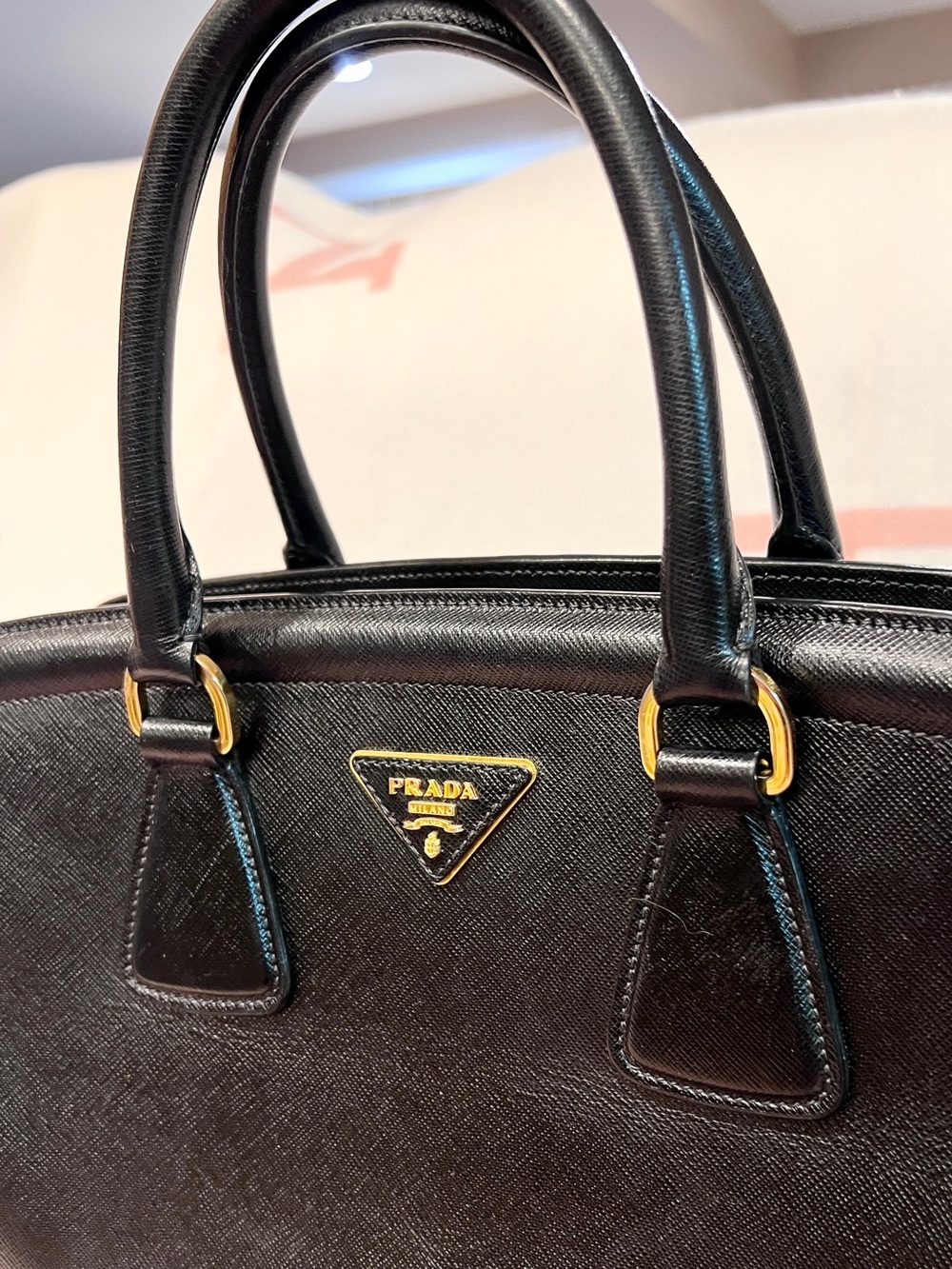 PRADA⭐️Gold Kiss lock and Key attached!Black Saffiano Satchel! Offers welcome! - Picture 8 of 16